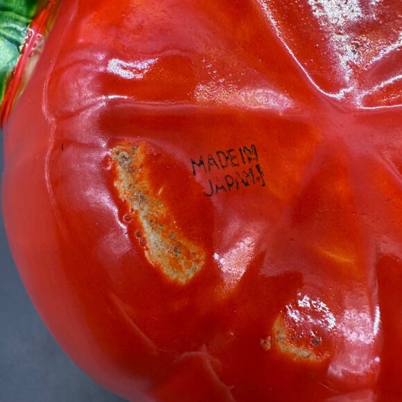 Vintage Tomato Teapot 1950s Japan Kitschy Ceramic Red Green Kitchen Retro Veggie - Picture 8 of 11